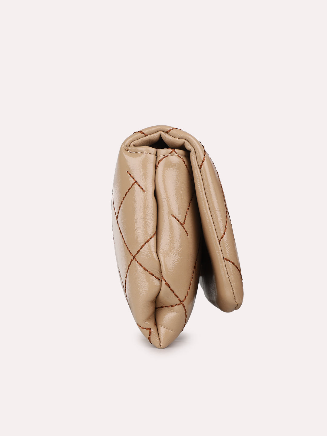 Womens Beige Party Textured Clutch With Magnet Lock