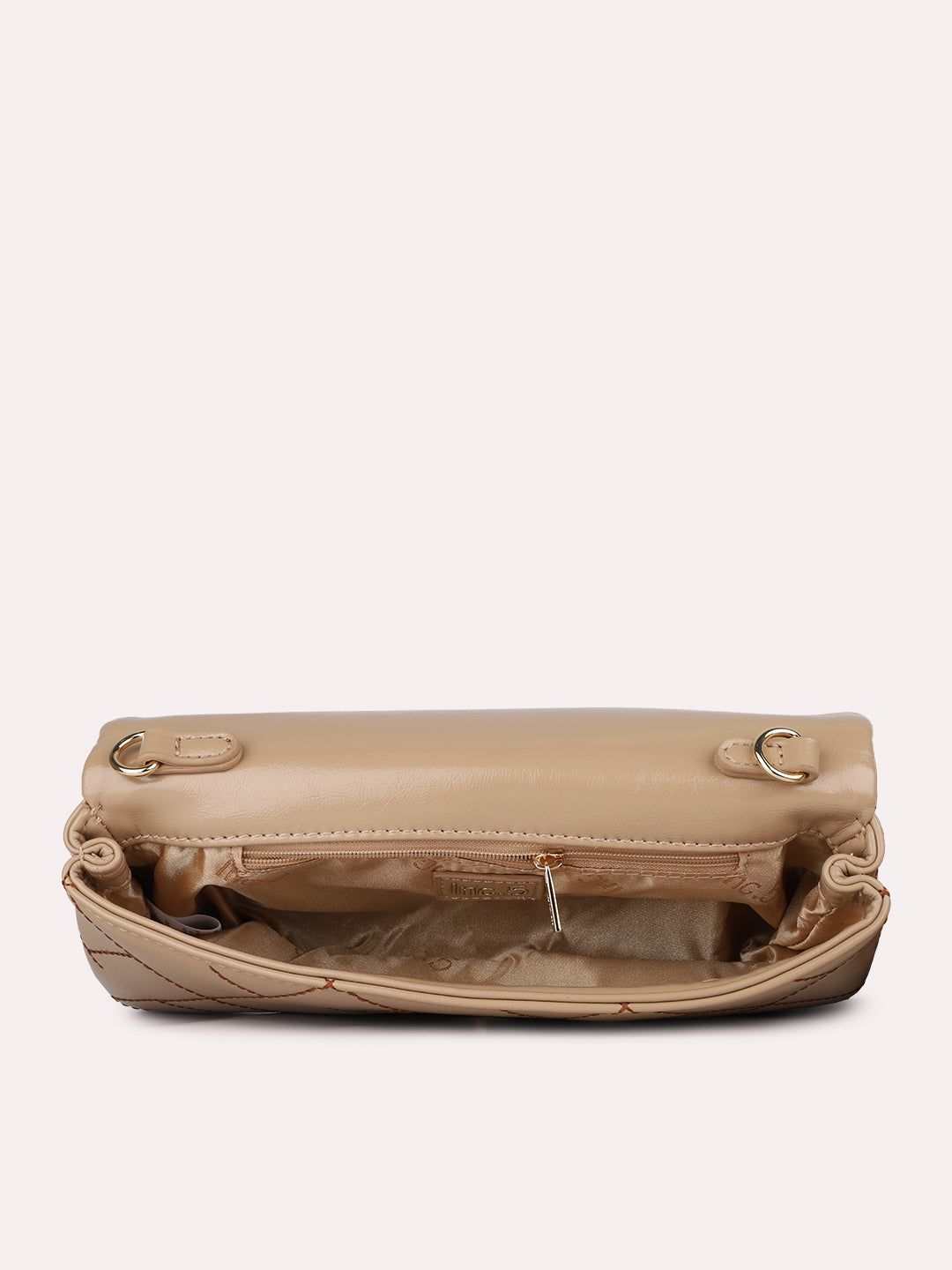 Womens Beige Party Textured Clutch With Magnet Lock