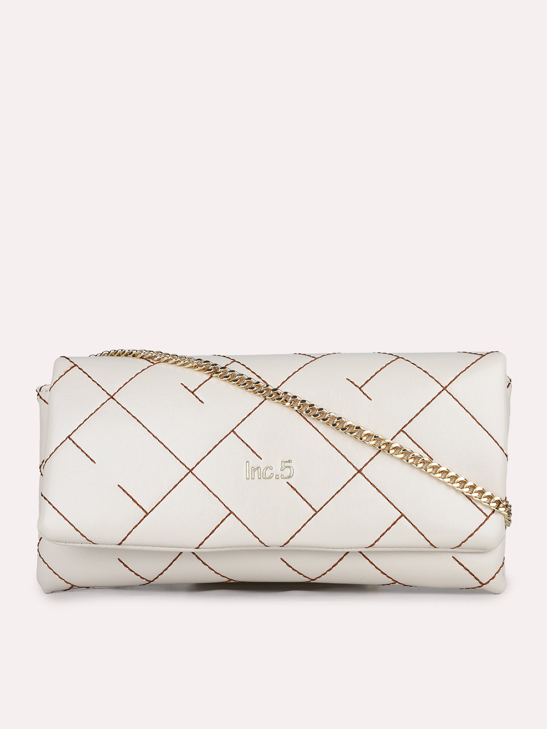 Womens Cream Party Textured Clutch With Magnet Lock