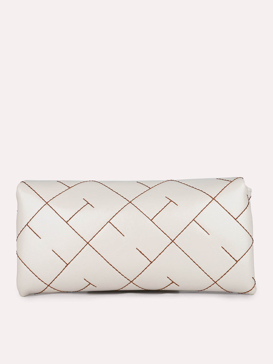 Womens Cream Party Textured Clutch With Magnet Lock