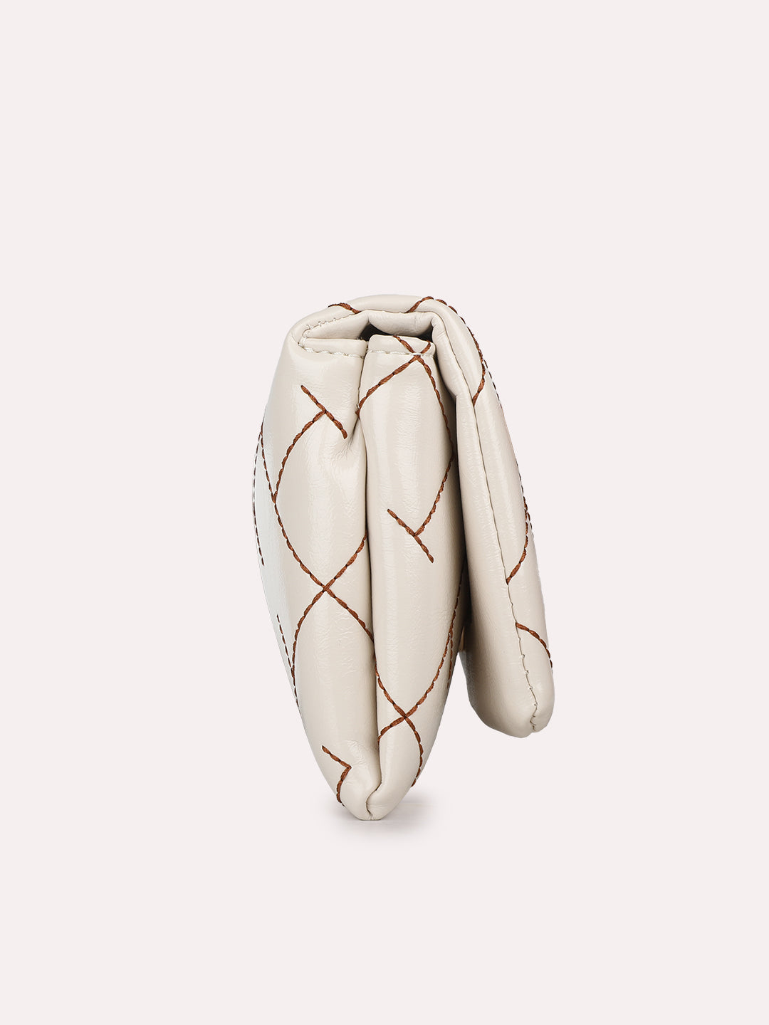 Womens Cream Party Textured Clutch With Magnet Lock