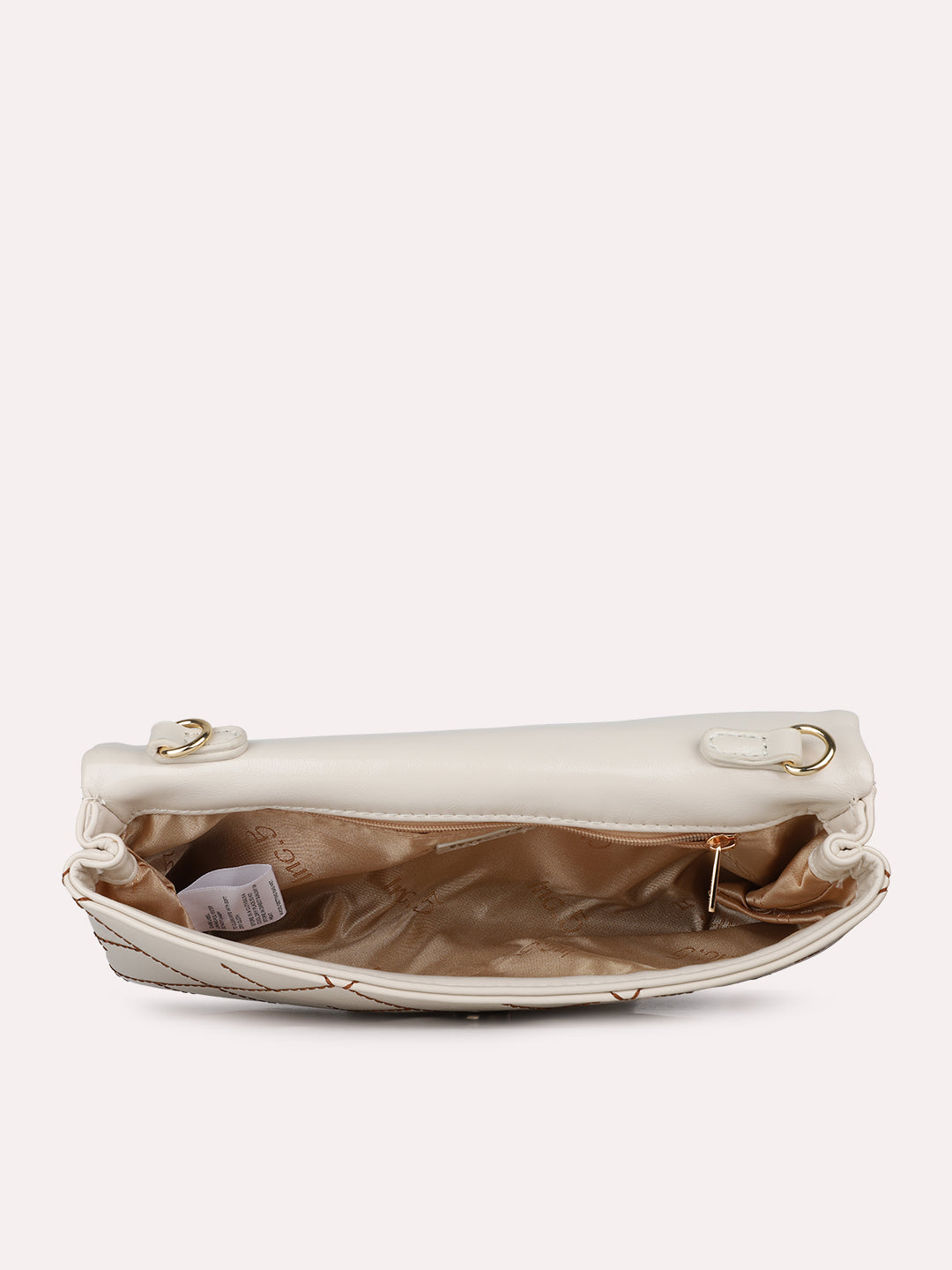 Womens Cream Party Textured Clutch With Magnet Lock