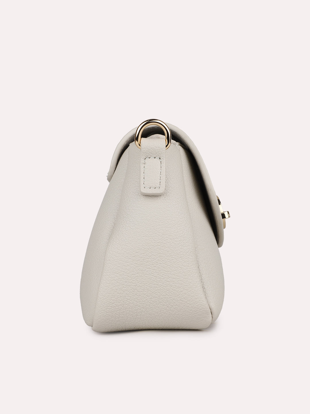 Womens Beige Casual Textured Sling Bag With Twist Lock