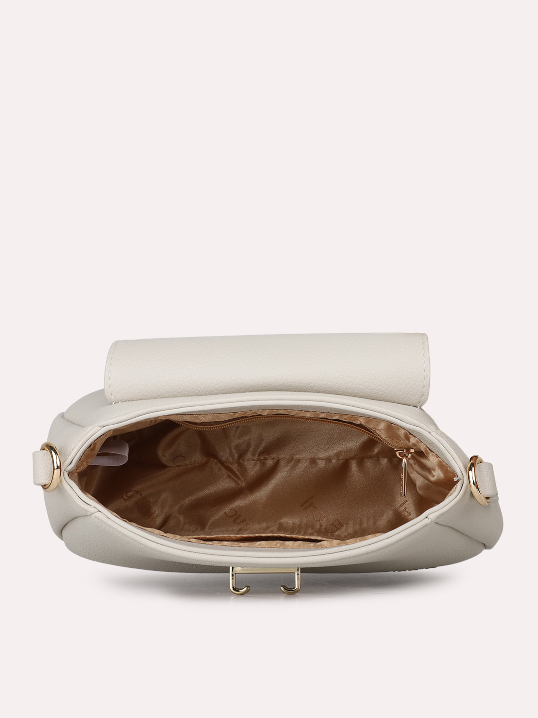 Womens Beige Casual Textured Sling Bag With Twist Lock