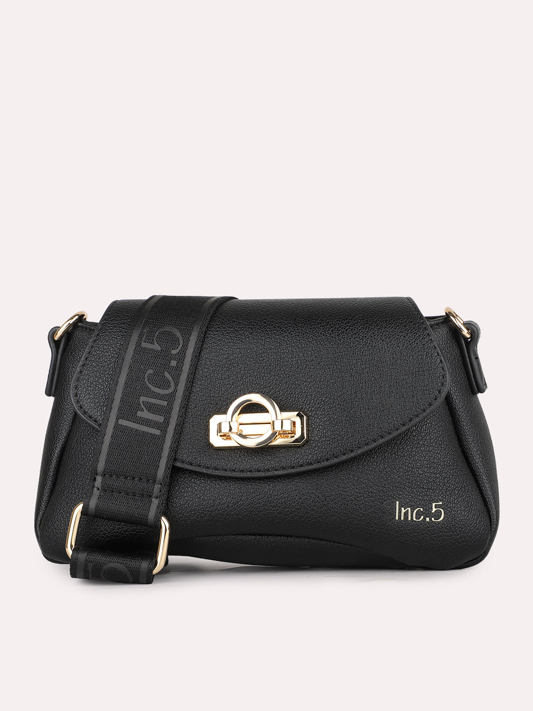 Womens Black Casual Textured Sling Bag With Twist Lock