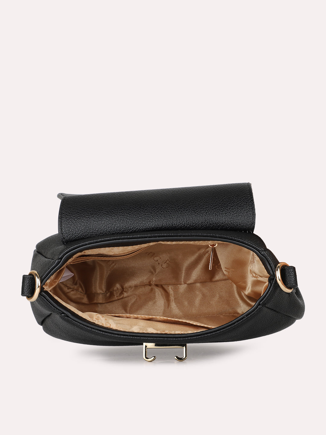 Womens Black Casual Textured Sling Bag With Twist Lock