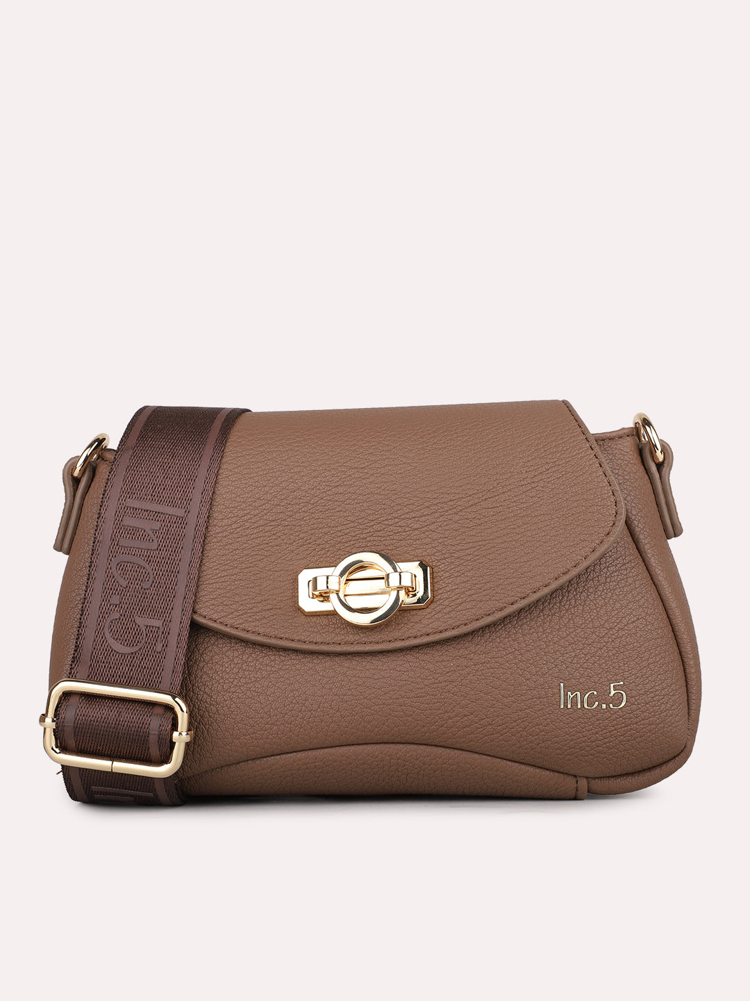 Womens Brown Casual Textured Sling Bag With Twist Lock