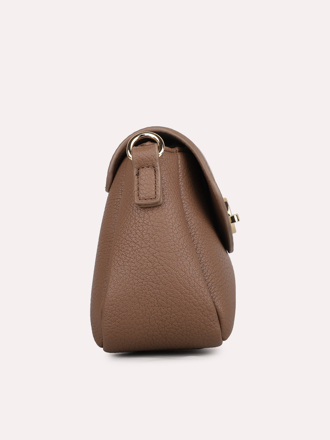 Womens Brown Casual Textured Sling Bag With Twist Lock