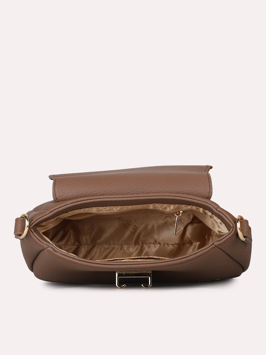 Womens Brown Casual Textured Sling Bag With Twist Lock