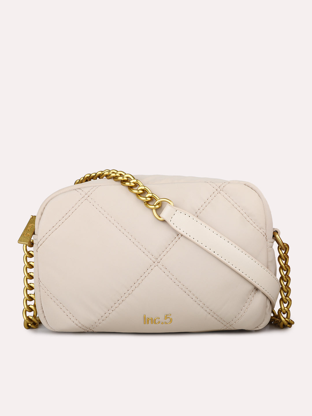 Womens Beige Party Textured Sling Bag With Zip Lock