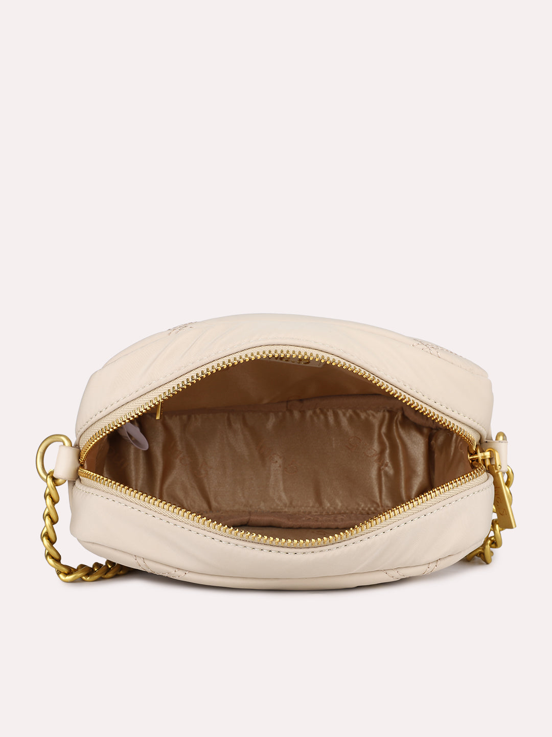 Womens Beige Party Textured Sling Bag With Zip Lock