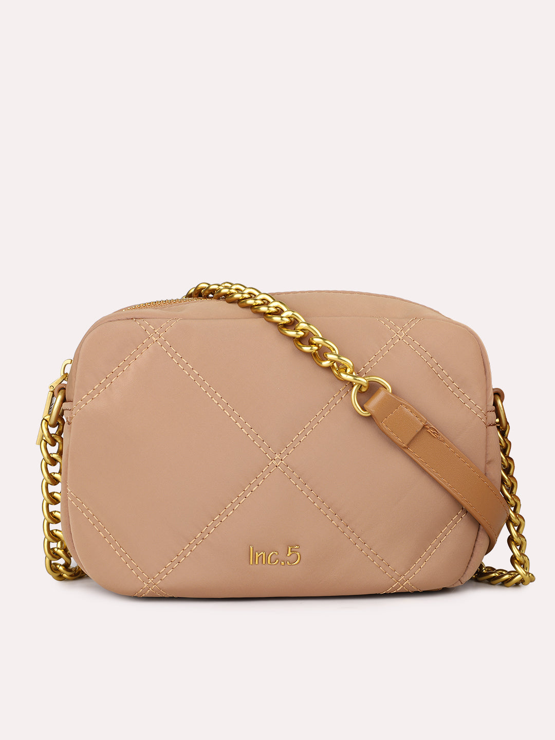 Womens Tan Party Textured Sling Bag With Zip Lock