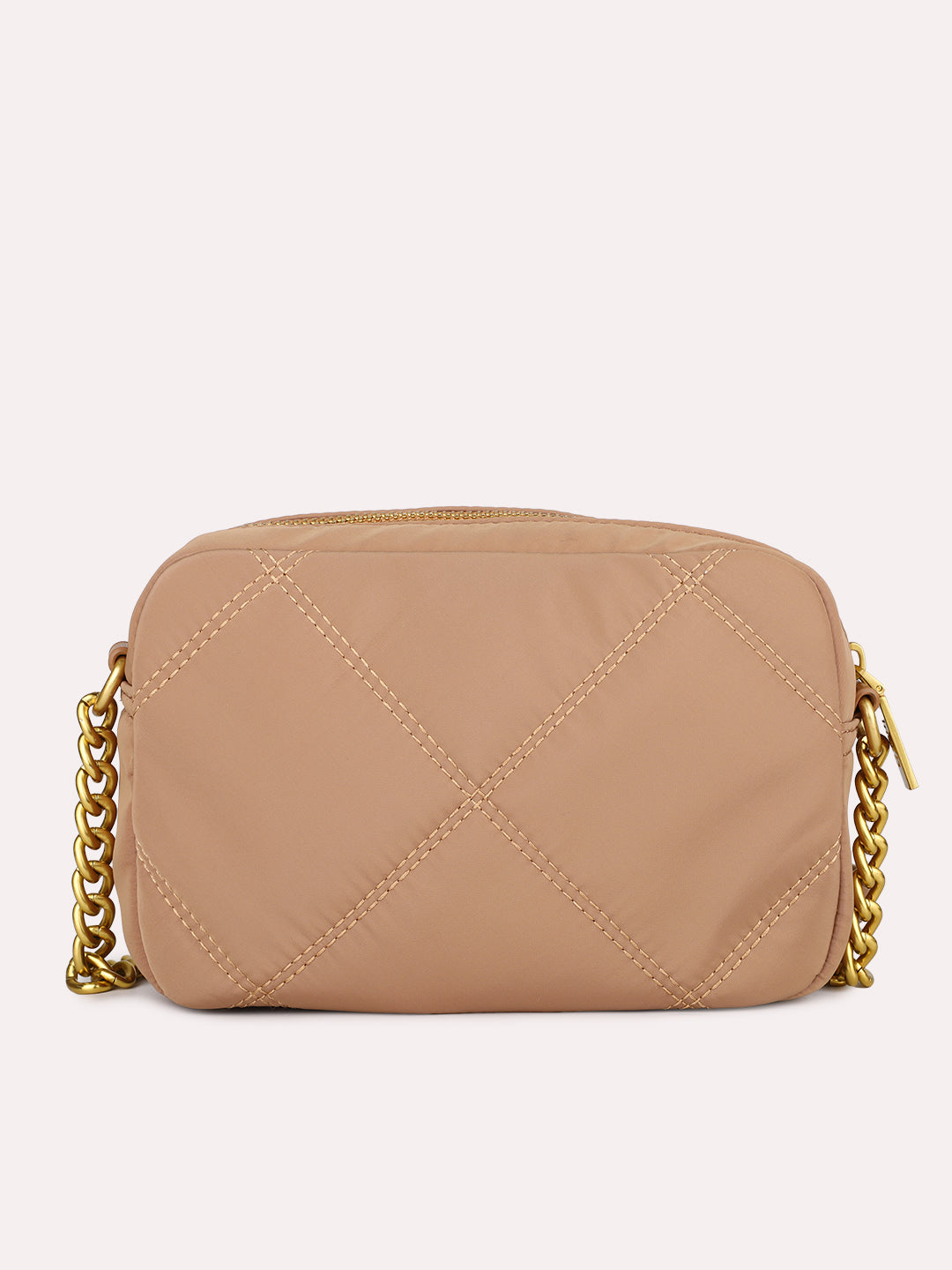 Womens Tan Party Textured Sling Bag With Zip Lock