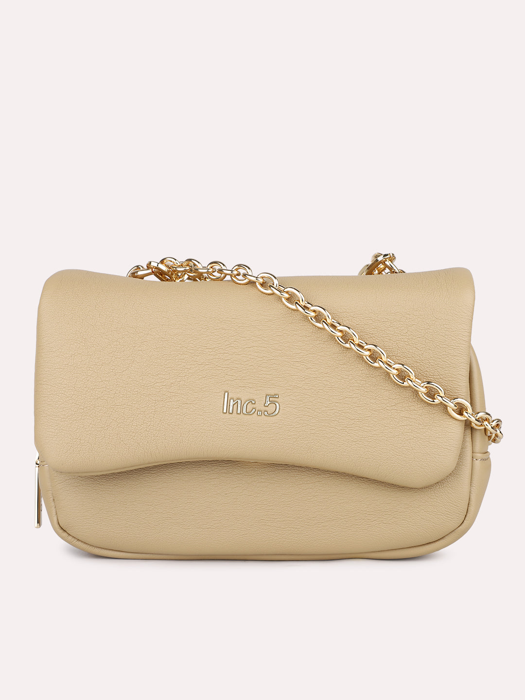 Womens Beige Party Solid Sling Bag With Push Lock