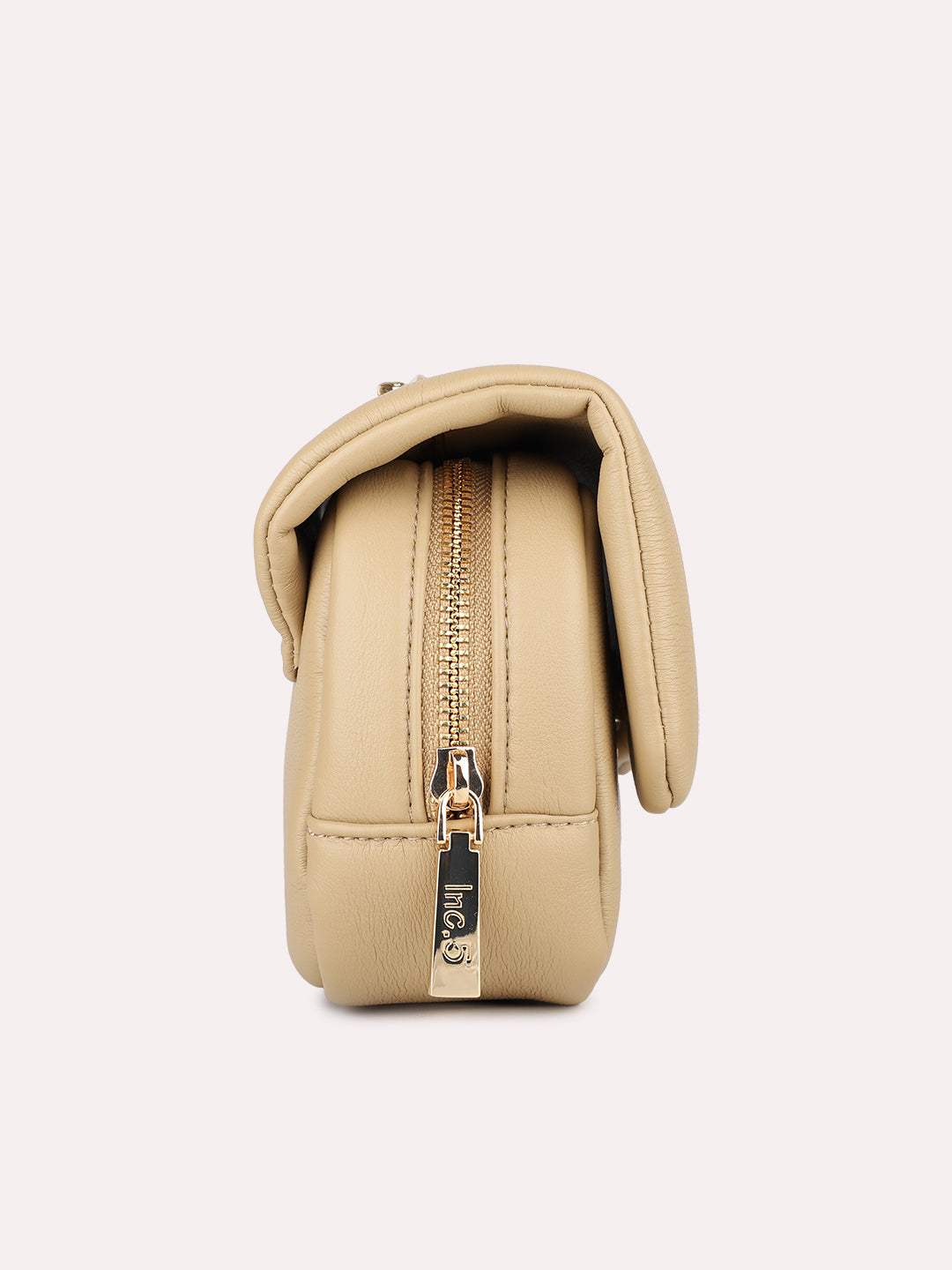 Womens Beige Party Solid Sling Bag With Push Lock