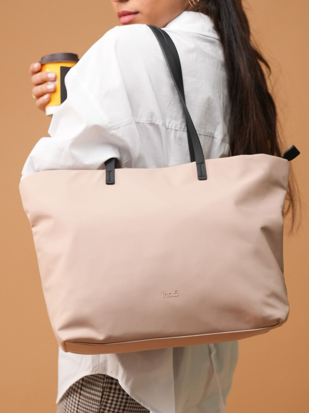 Womens Beige Casual Solid Shoulder Bag With Zip Lock
