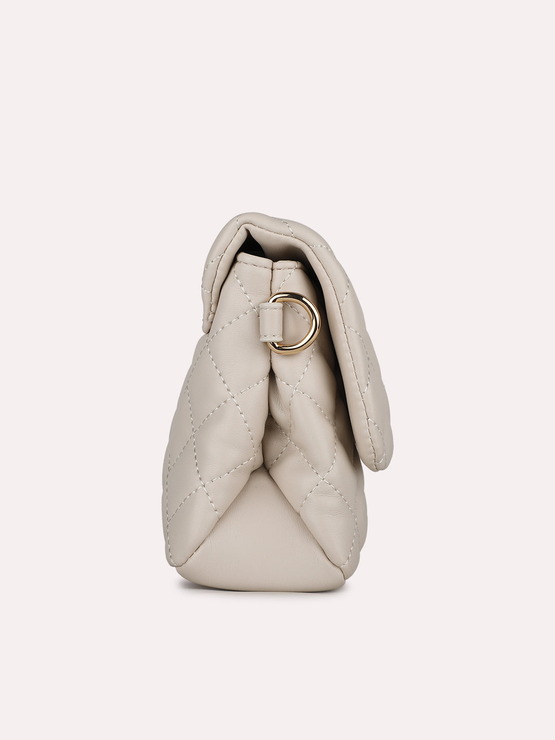 Womens Beige Party Textured Sling Bag With Push Lock