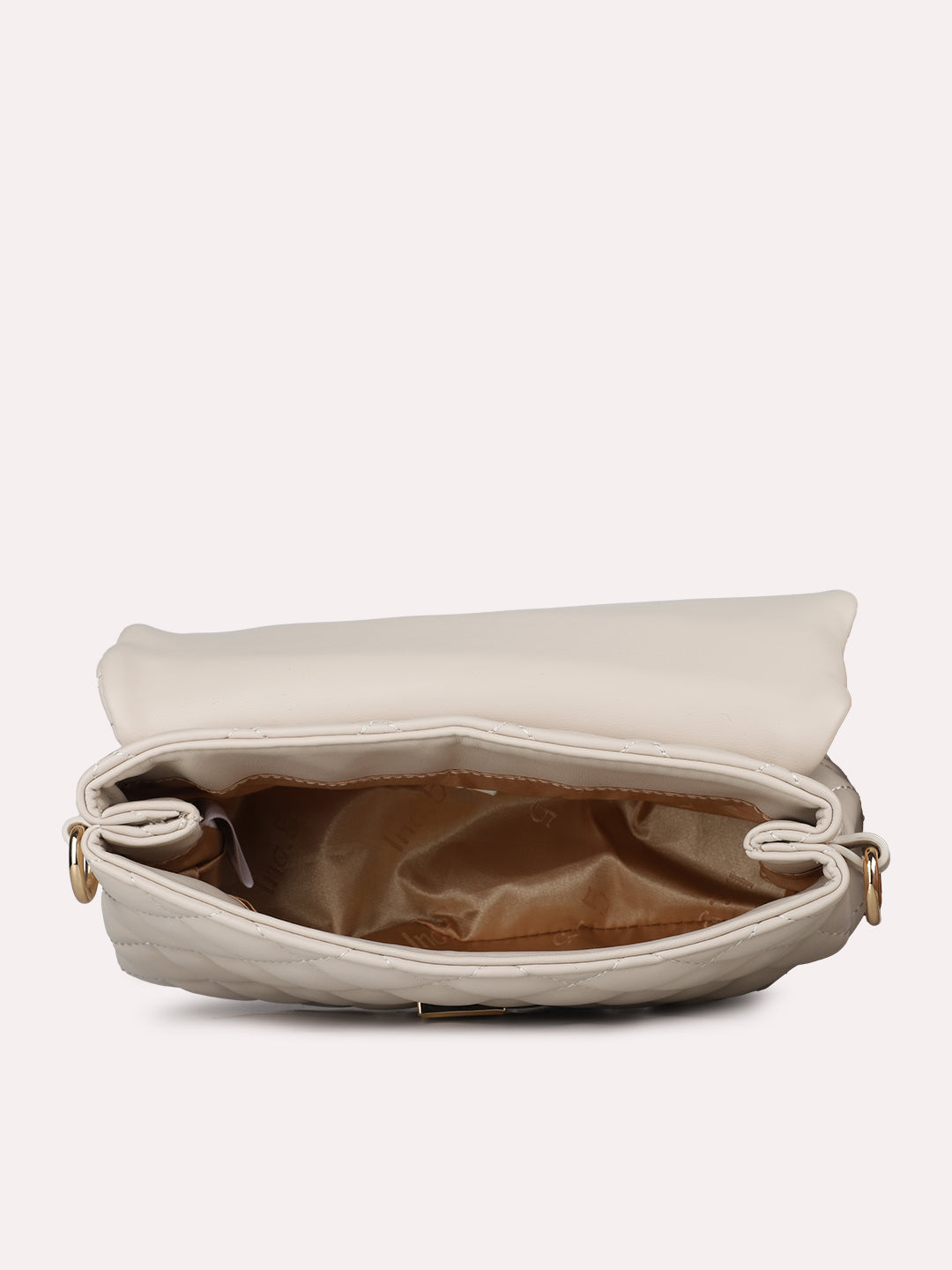 Womens Beige Party Textured Sling Bag With Push Lock