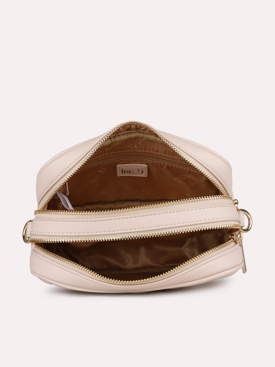 Womens Beige Party Textured Sling Bag With Zip