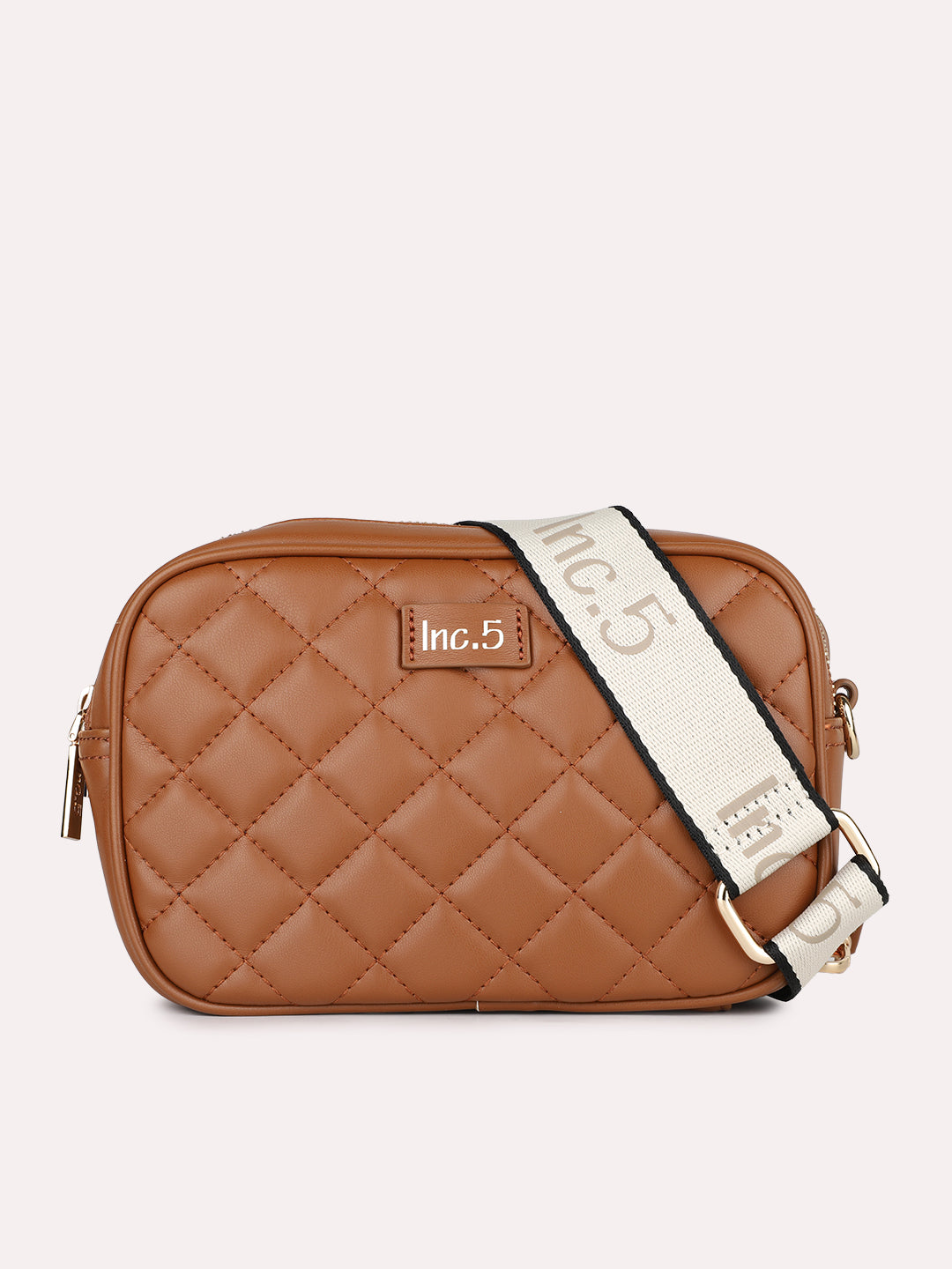 Womens Tan Party Textured Sling Bag With Zip