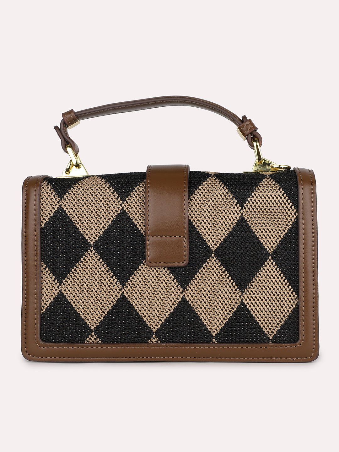 Women Brown Geometric Textured Structured Satchel Sling