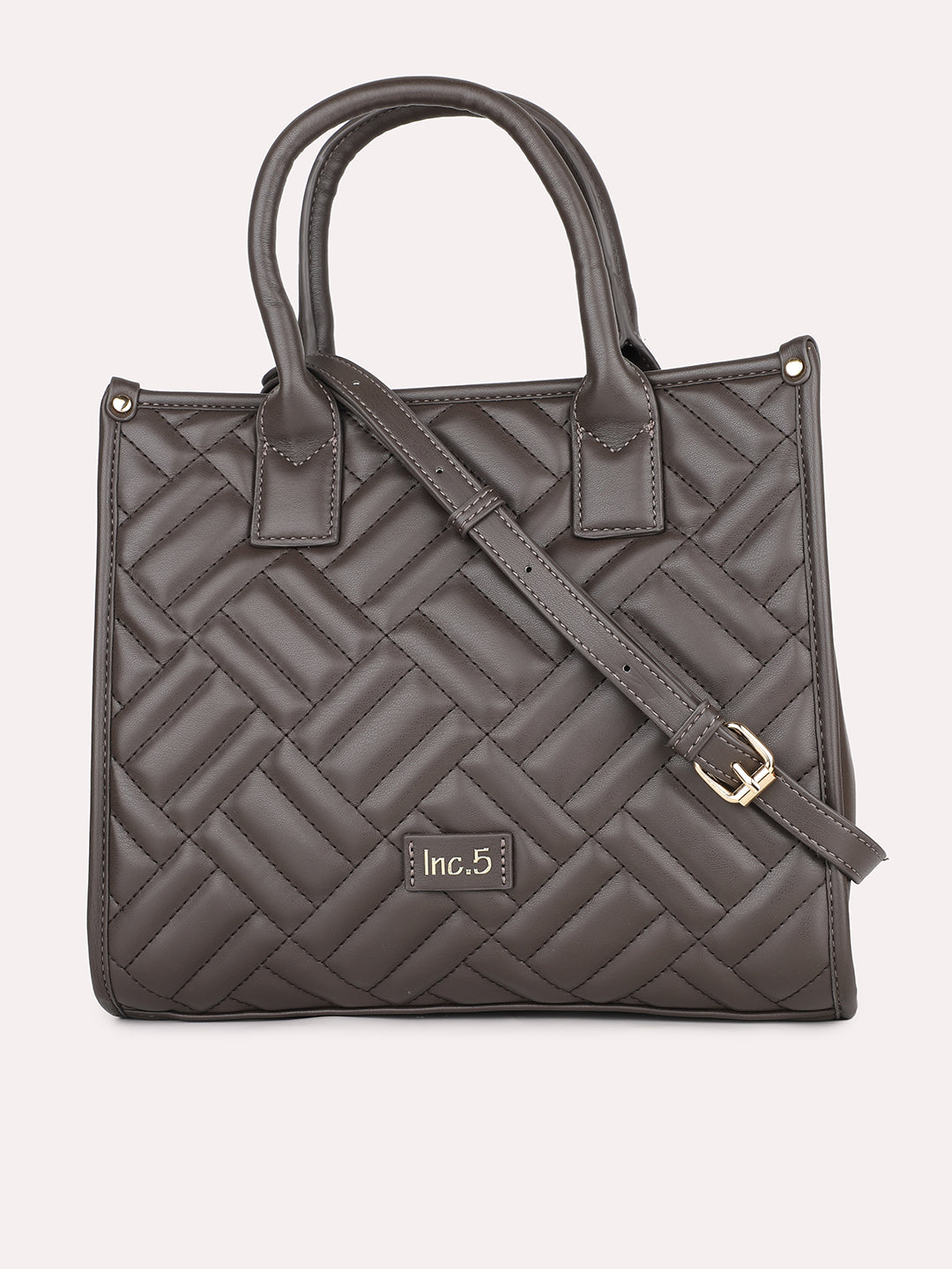 Women Grey Textured Structured Handheld Bag With Quilted