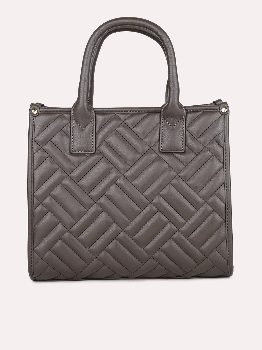 Women Grey Textured Structured Handheld Bag With Quilted