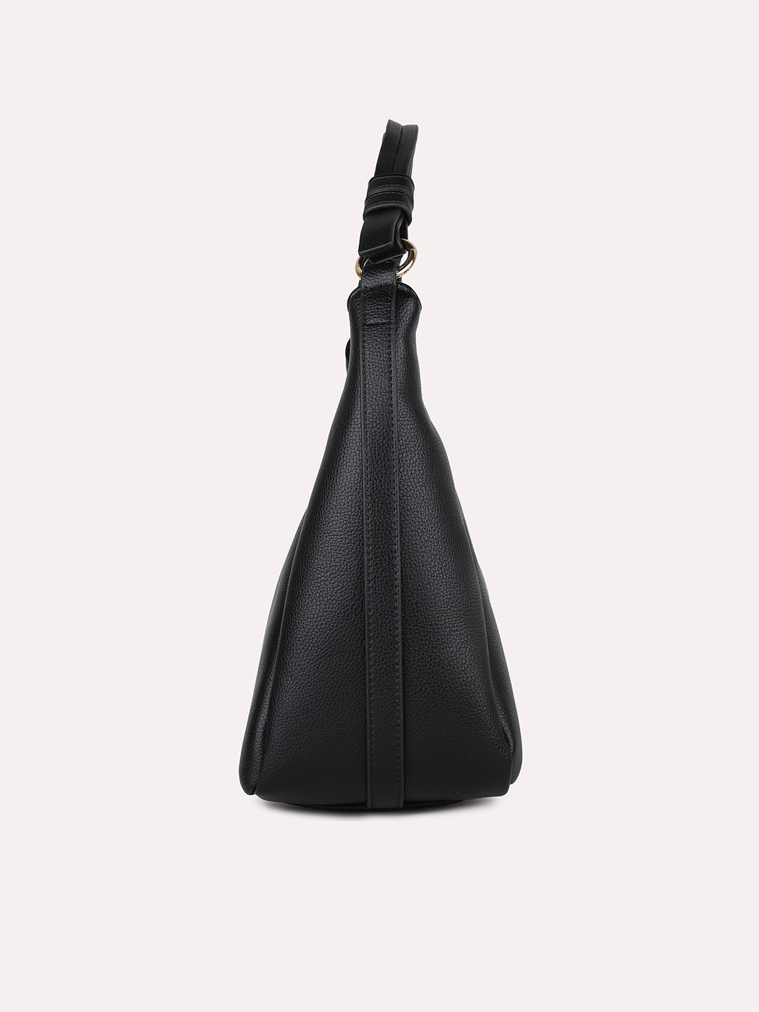 Women Black Textured PU Hobo Bag With Button Detail