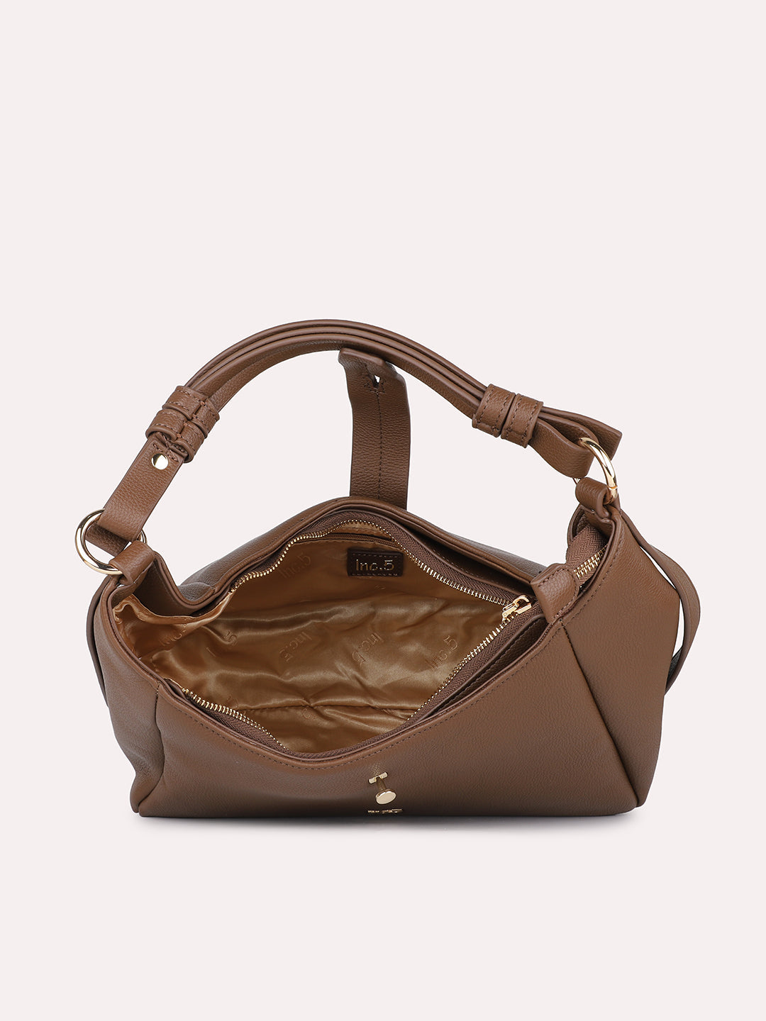 Women Brown Textured PU Hobo Bag With Button Detail