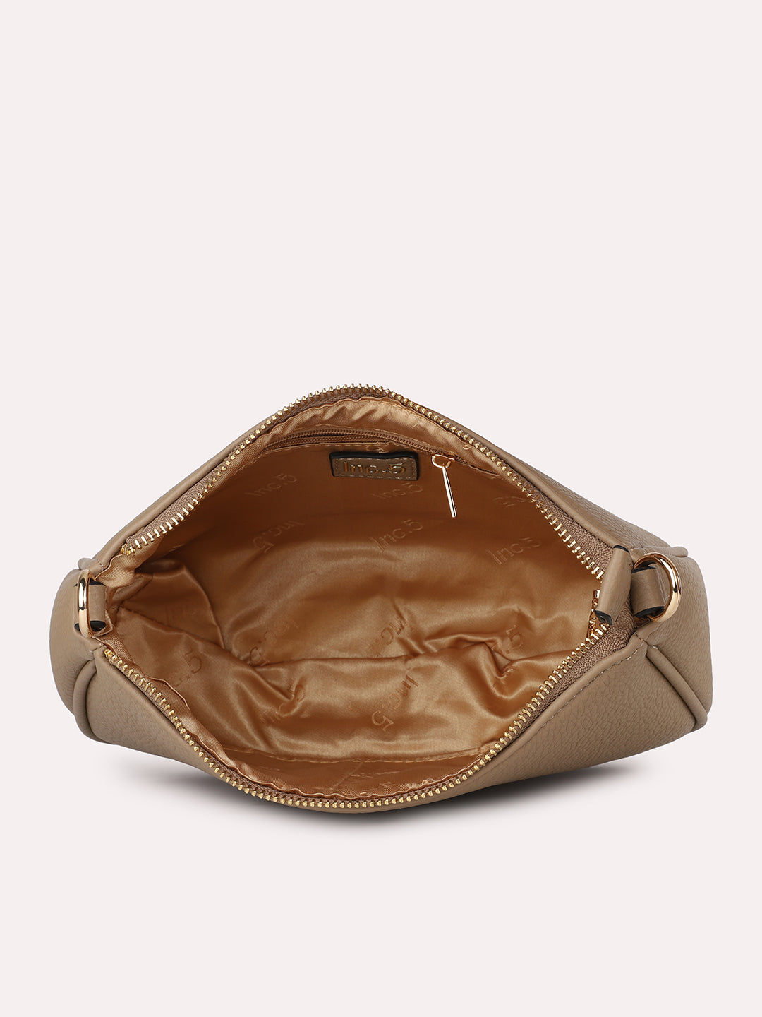 Women Khaki Leather Textured Shoulder Bag