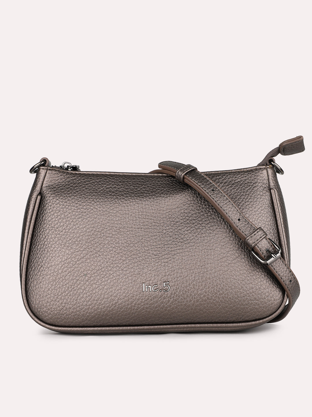 Womens Grey Casual Textured Shoulder Bag With Zip