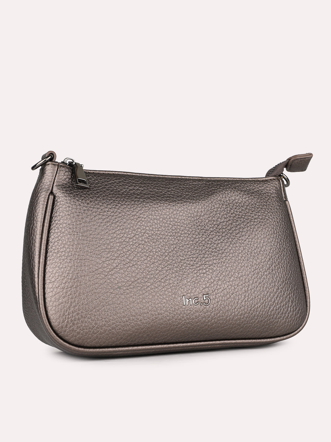 Womens Grey Casual Textured Shoulder Bag With Zip