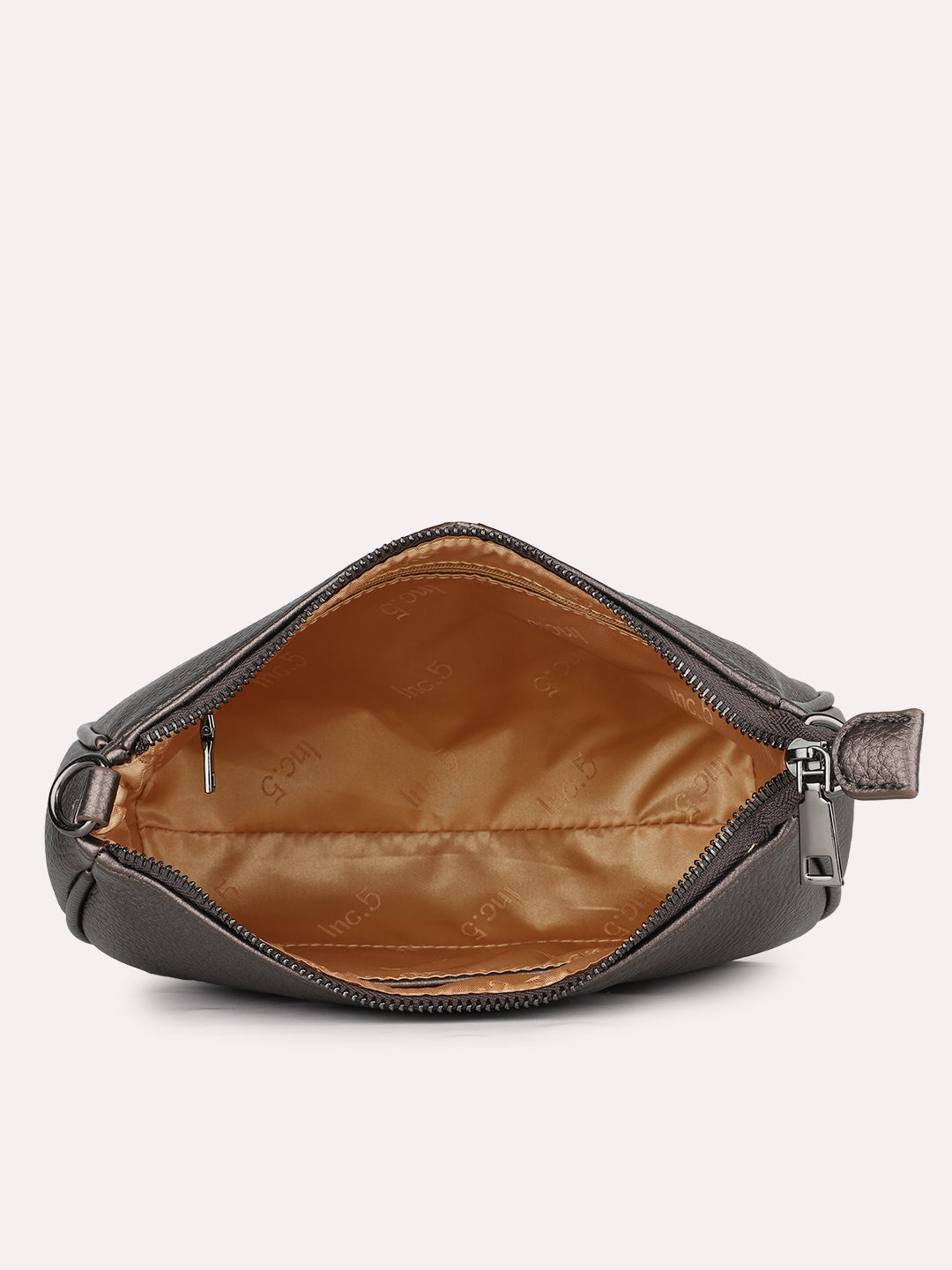 Womens Grey Casual Textured Shoulder Bag With Zip