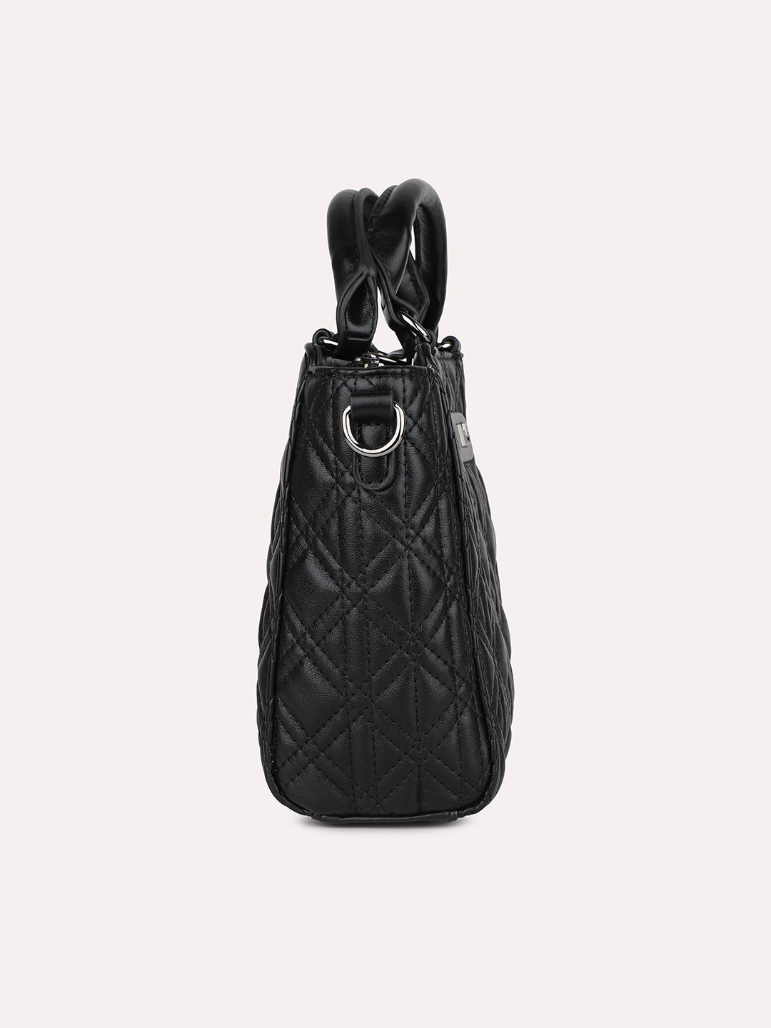 Women Black Textured Shoulder Bag With Quilted Detailing