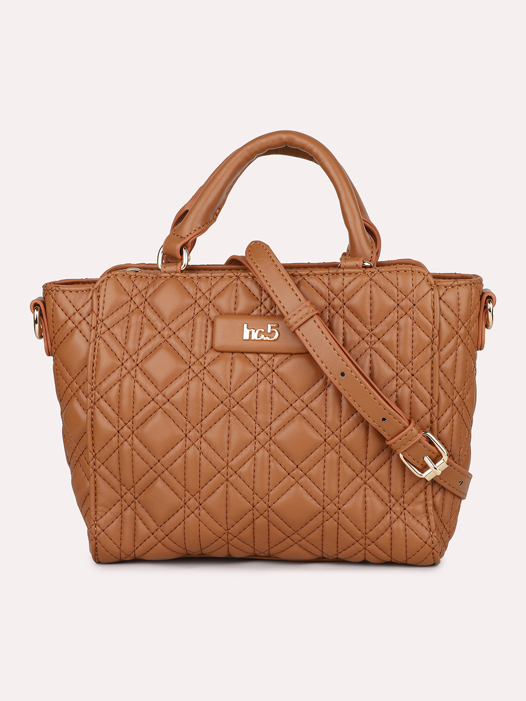 Women Tan Textured Shoulder Bag With Quilted Detailing