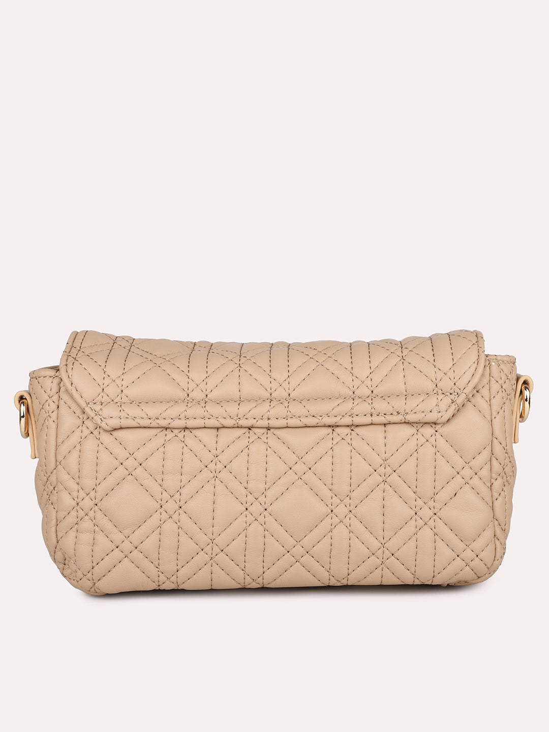 Women Beige Textured Structured Sling Bag With Quilted Detailing