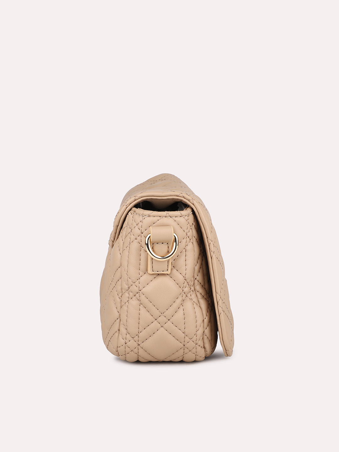 Women Beige Textured Structured Sling Bag With Quilted Detailing