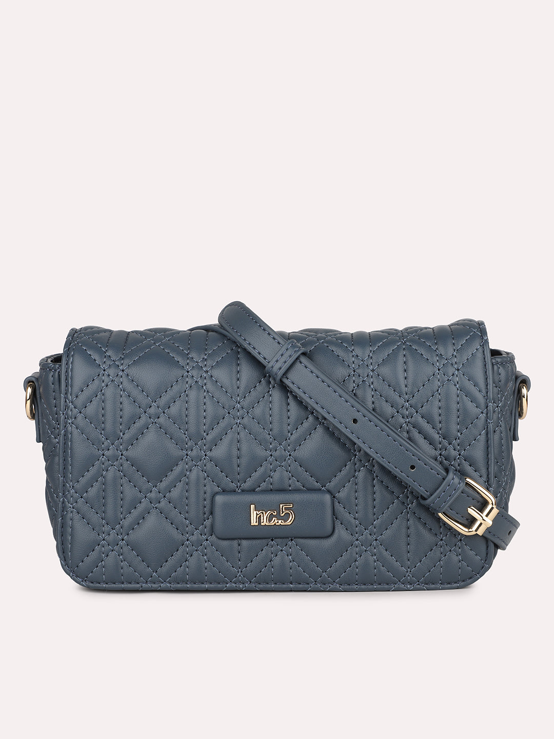 Women Blue Textured Structured Sling Bag With Quilted Detailing