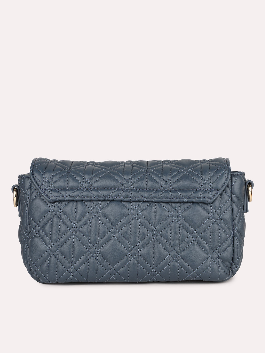 Women Blue Textured Structured Sling Bag With Quilted Detailing