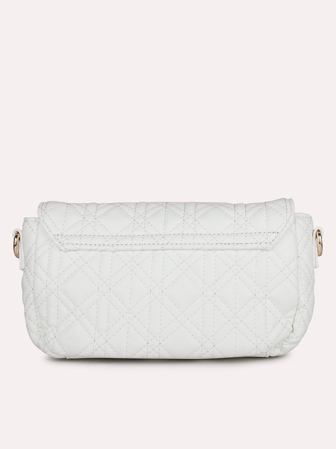 Women White Textured Structured Sling Bag With Quilted Detailing