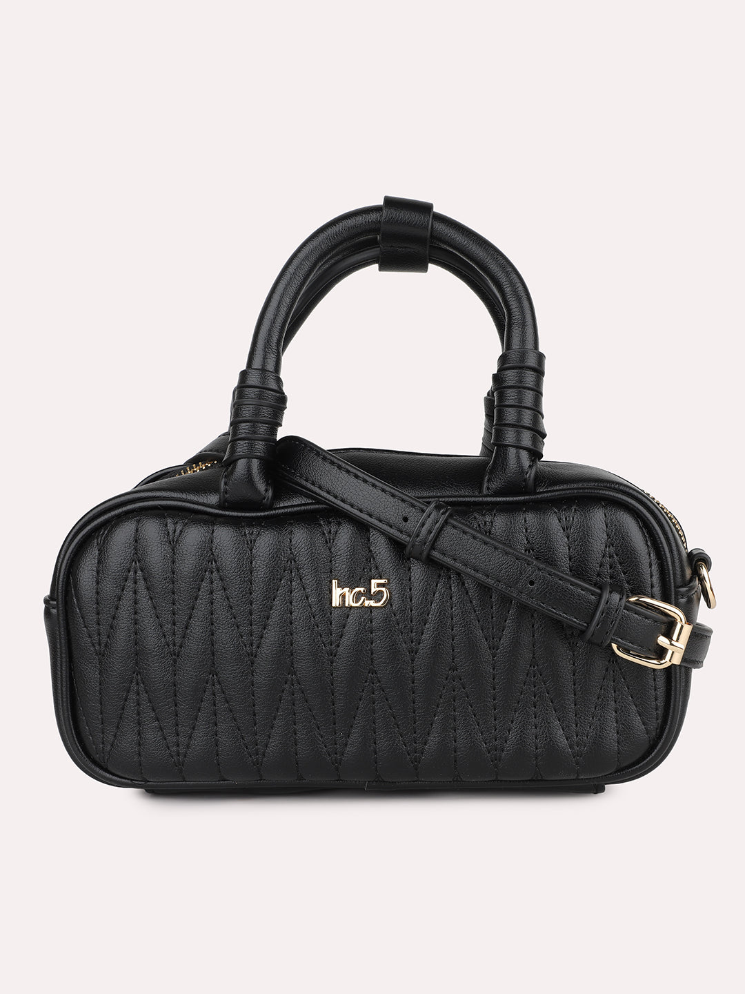 Women Black Solid Quilted Structured Mini Sling Bag