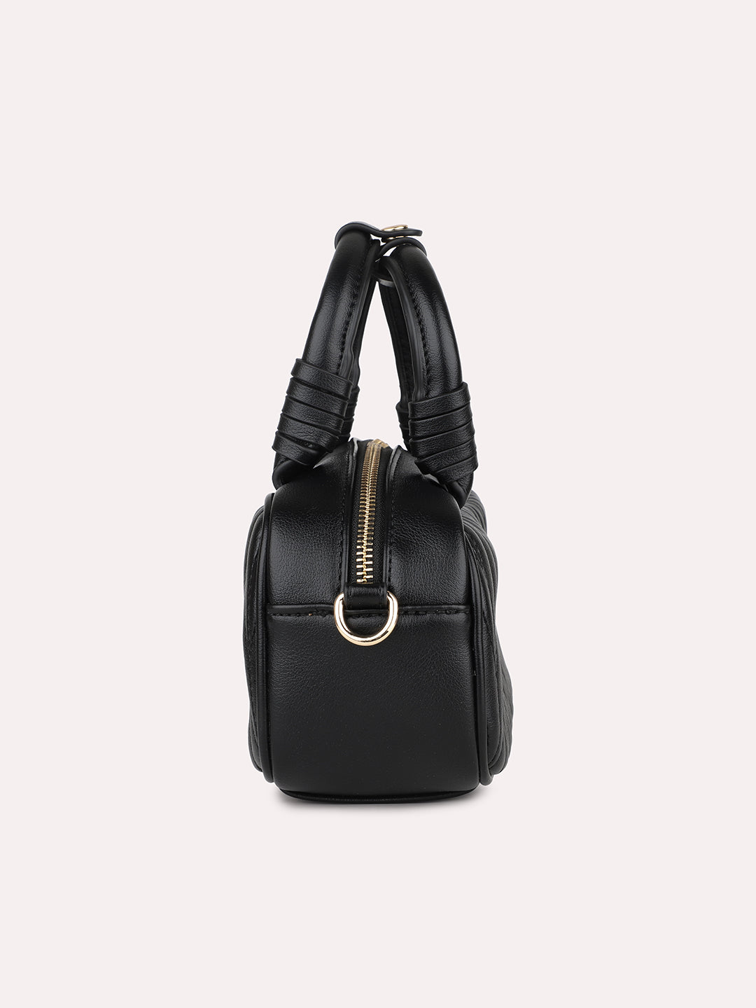 Women Black Solid Quilted Structured Mini Sling Bag