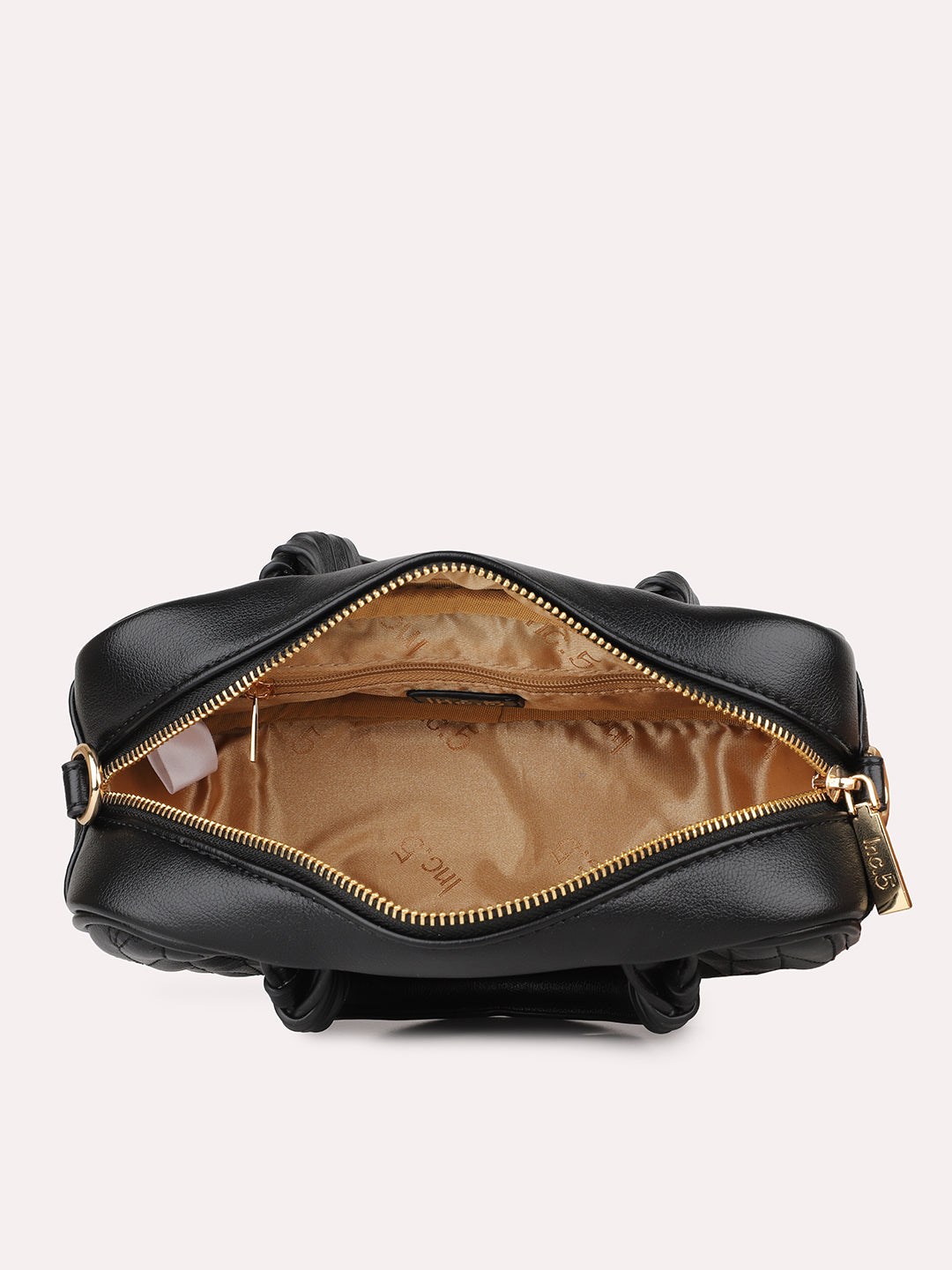 Women Black Solid Quilted Structured Mini Sling Bag
