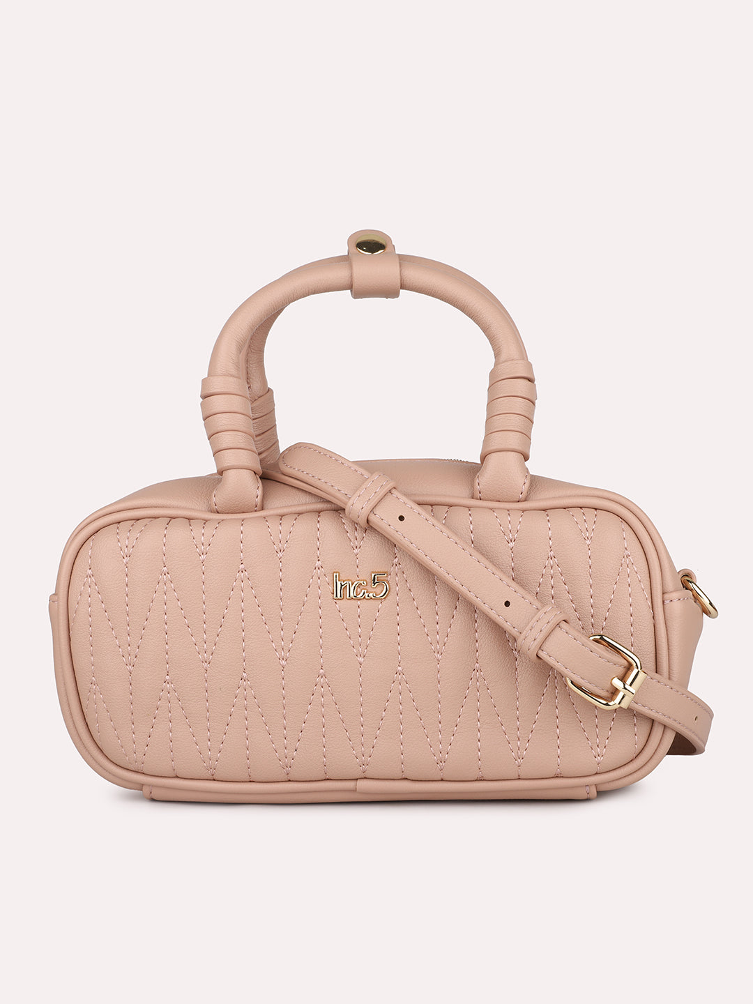 Women Pink Solid Quilted Structured Mini Sling Bag