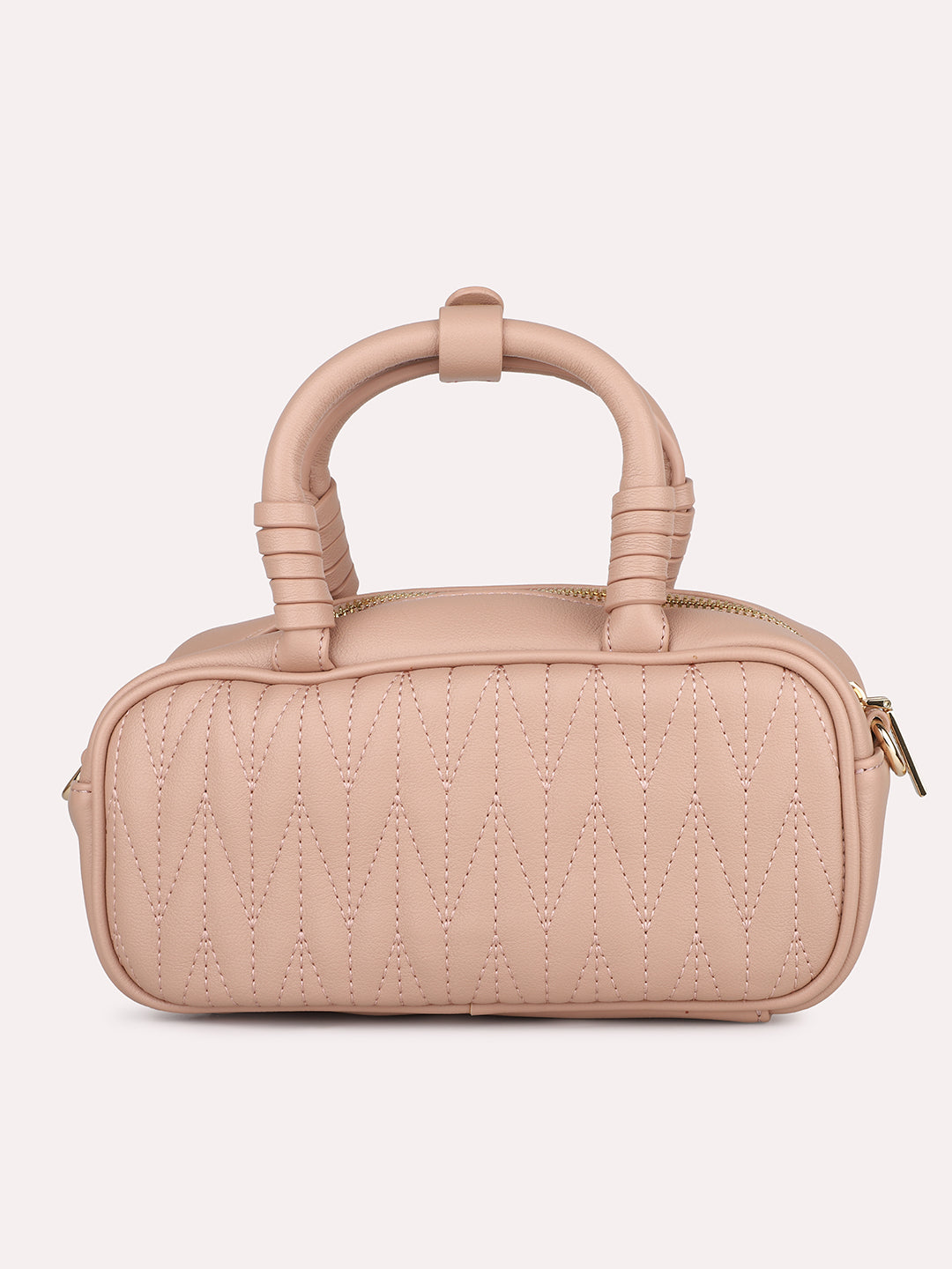 Women Pink Solid Quilted Structured Mini Sling Bag