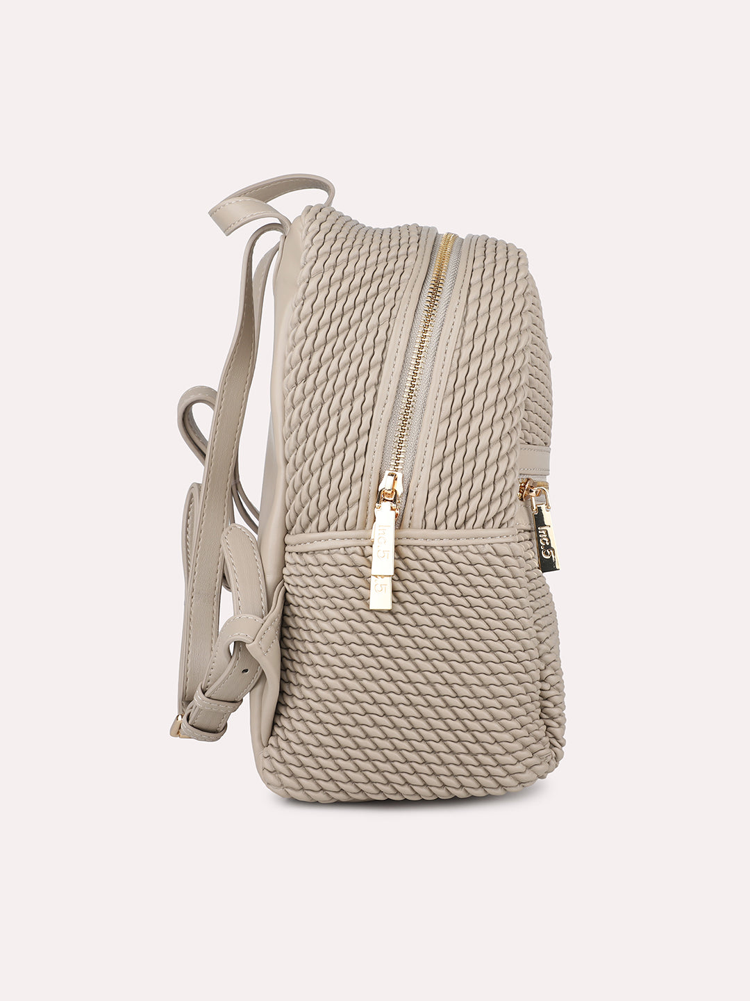 Women Beige Textured Mini Backpack With Quilted Detailing