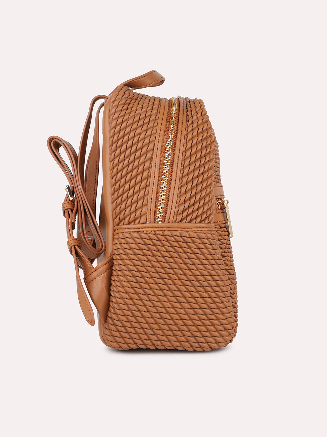 Women Tan Textured Mini Backpack With Quilted Detailing