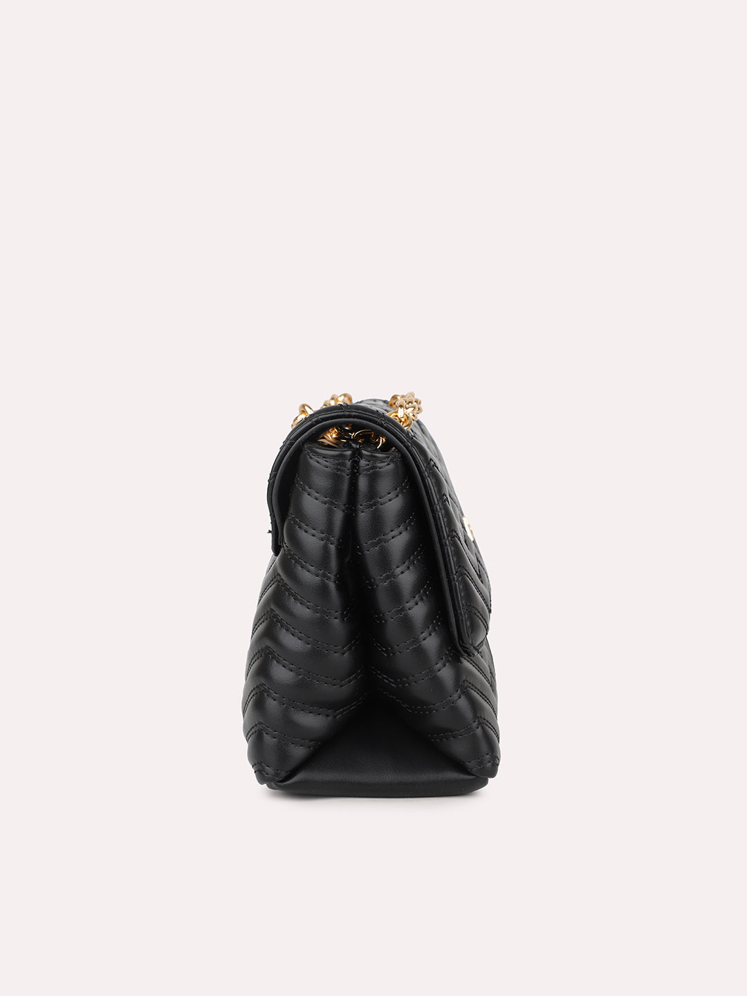 Textu Black Structured Chain Sling Bag With Quilted Detailing