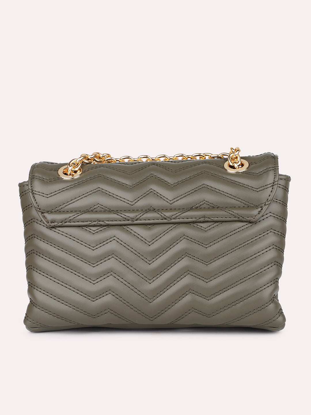 Textu Olive Structured Chain Sling Bag With Quilted Detailing
