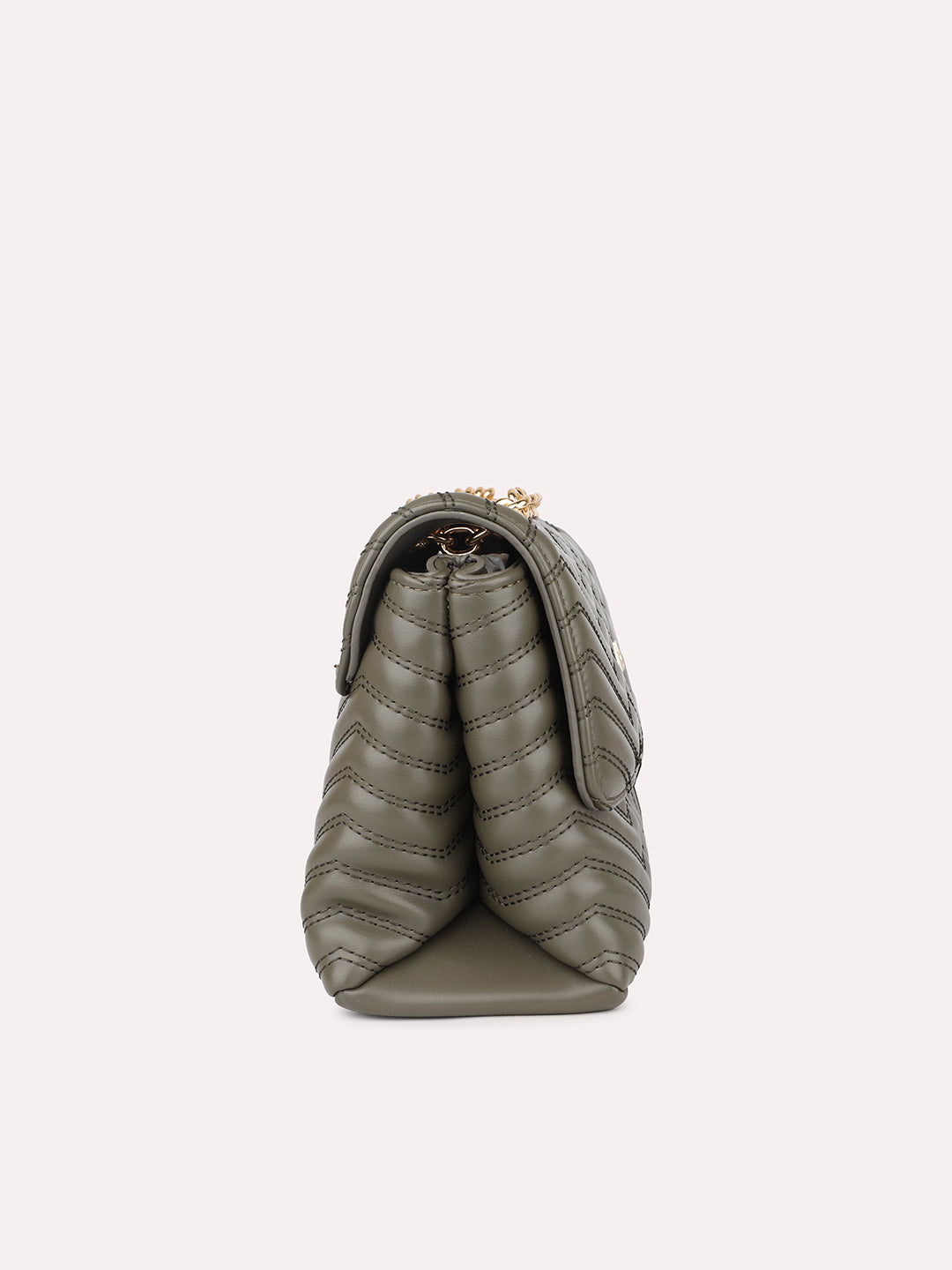 Textu Olive Structured Chain Sling Bag With Quilted Detailing